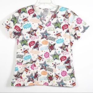 Marvel Comics Iron Man Hulk Thor Scrub Top Small